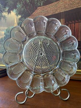 Vintage Indiana Glass Company Deviled Egg Plate in the "Hobnail" Pattern